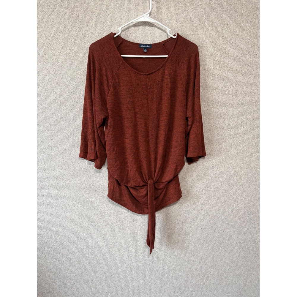 Rust Orange Space Dye Tie Front Dolman Sleeve Knit Top Womens Small High Low Hem